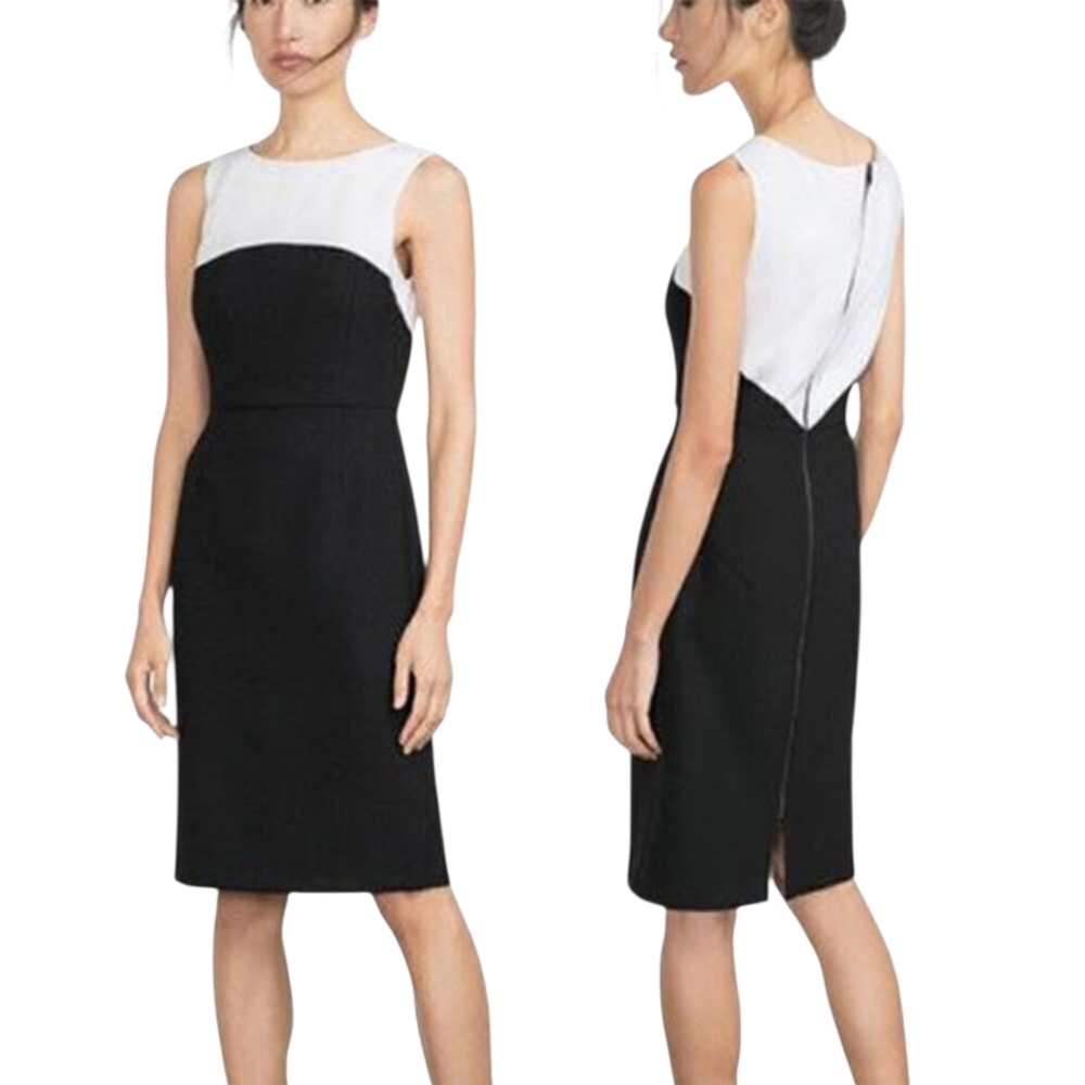 Zara Sheath Dress Womens Size Medium Black White Colorblock Full Zip Sleeveless